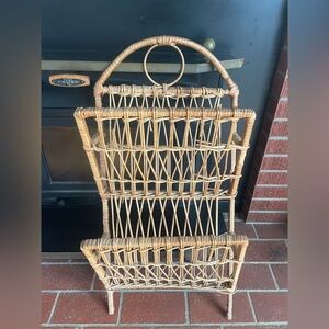 Vintage wicker rattan mail holder organizer storage rack two pockets shabbychic